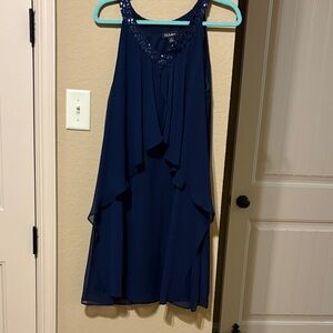 S.L. Fashions Navy Beaded Neck Layered Chiffon Mini Dress